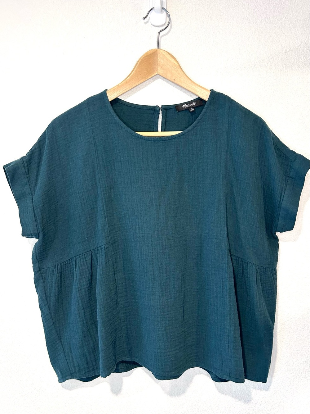 Madewell Emerald Green Lightspun Gauze Muslin Top Casual Preppy Boxy Size XS - Picture 4 of 8